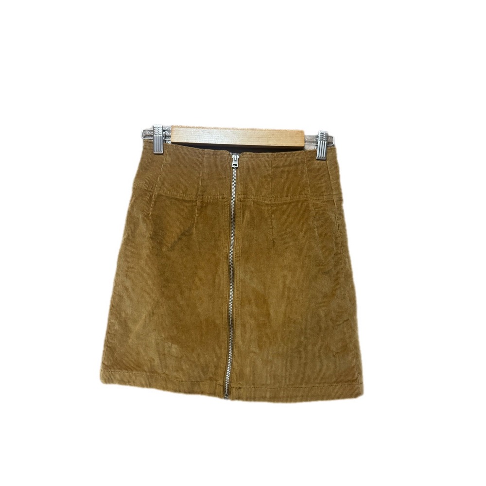 Wild Fable Corduroy Mini Skirt Womens 00 Tan Excellent‎ Zip Front A-Line Retro